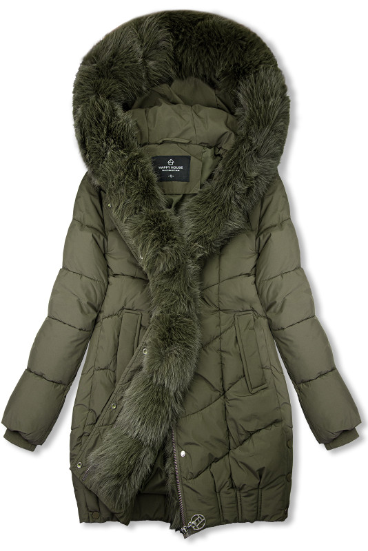 Khaki zimní bunda s kožešinou