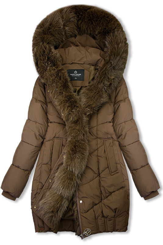 Čokoládově hnědá zimní bunda s kožešinou