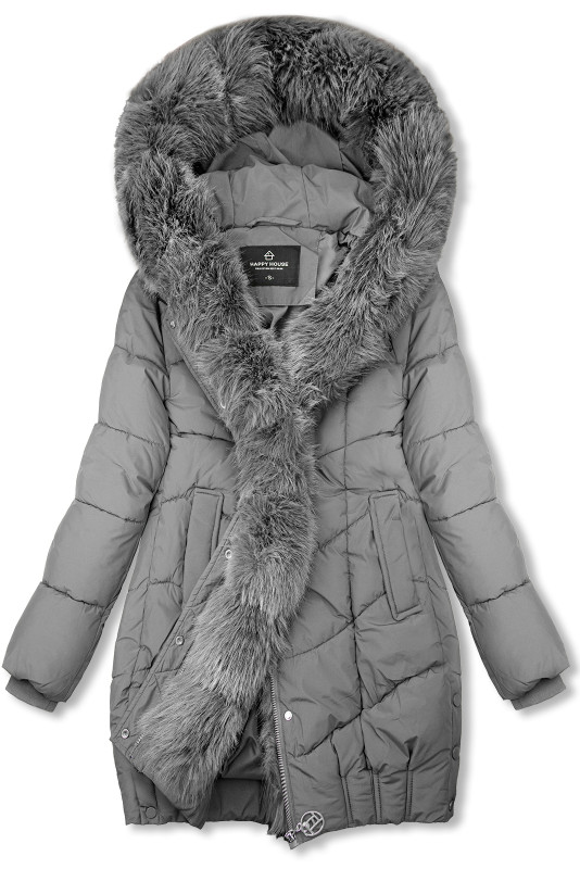 Šedá zimní bunda s kožešinou