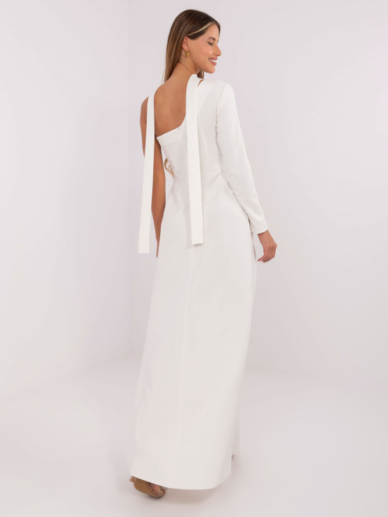 Ecru maxi večerní šaty na jedno rameno