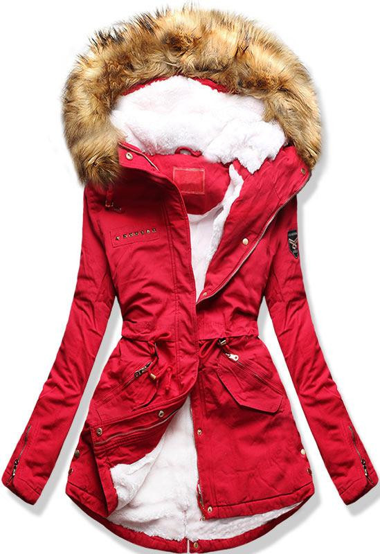 Červená zimní parka se stahováním v pase