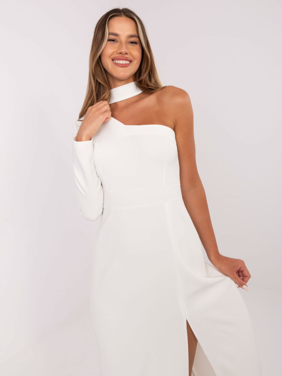 Ecru maxi večerní šaty na jedno rameno