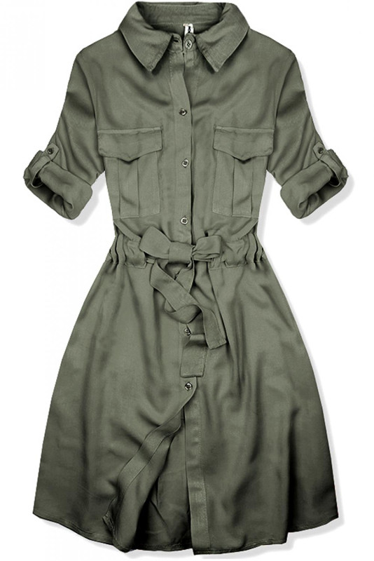 Khaki košilové šaty