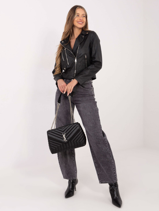 Černá dámská koženková bunda