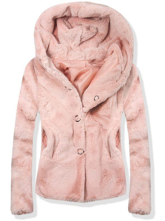 Růžový krátký kožešinový kabát 60688