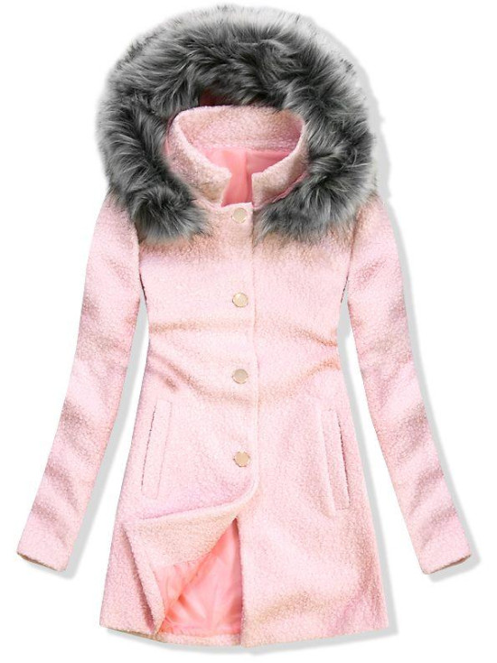 Vlněný podzimní kabát 1950 růžová/tmavě šedá