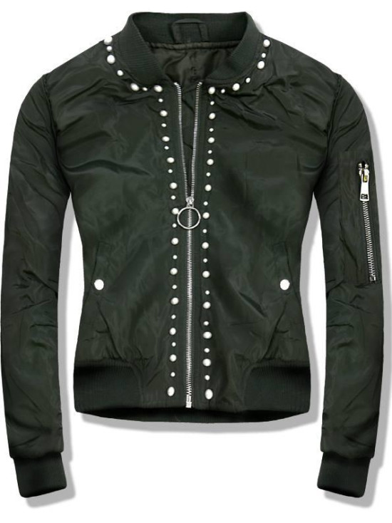 Khaki bomber bunda s perličkami
