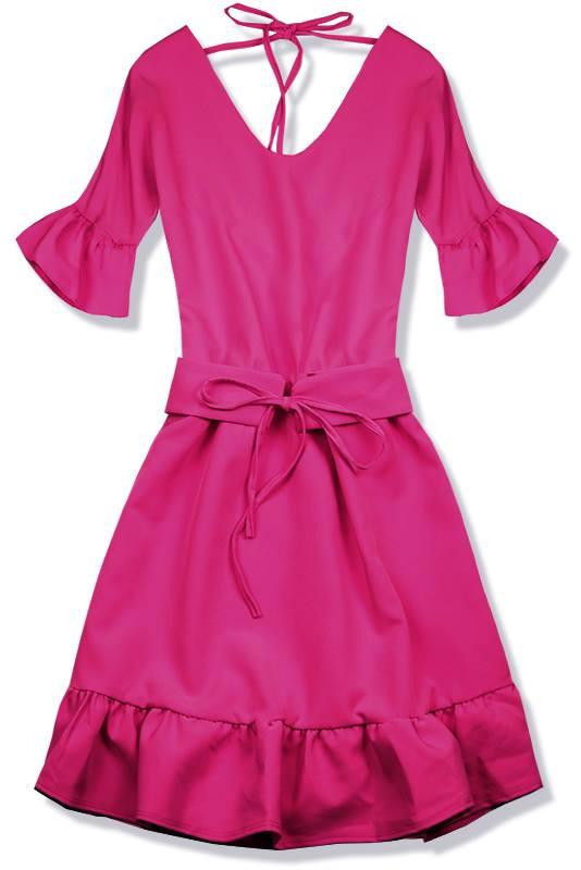 Tmavě růžové šaty s výstřihem na zádech