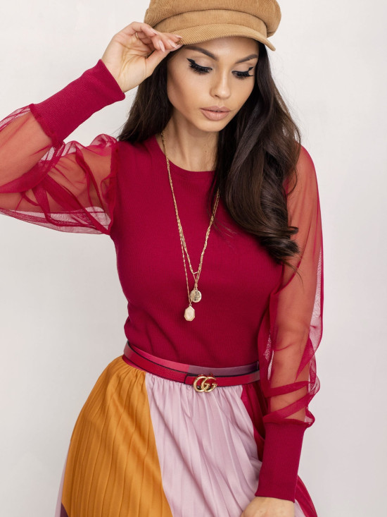 Bordó halenka se síťovanými rukávy RUE PARIS