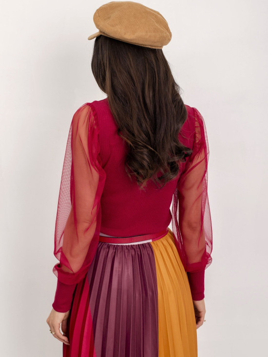 Bordó halenka se síťovanými rukávy RUE PARIS