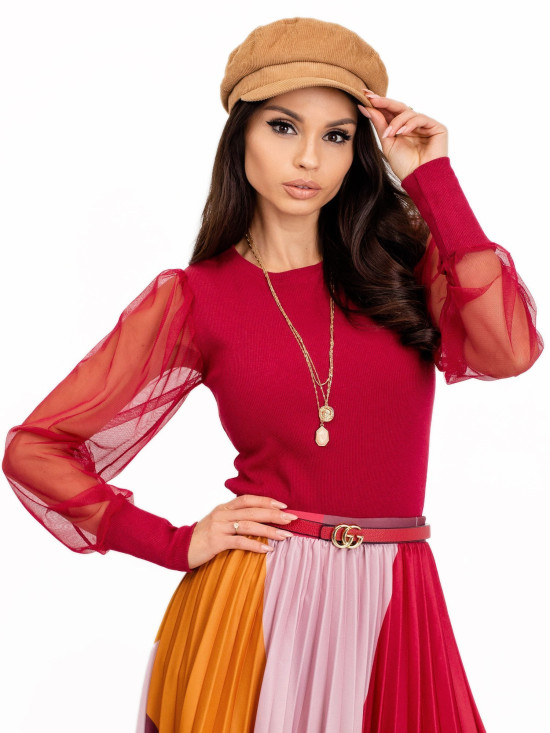 Bordó halenka se síťovanými rukávy RUE PARIS