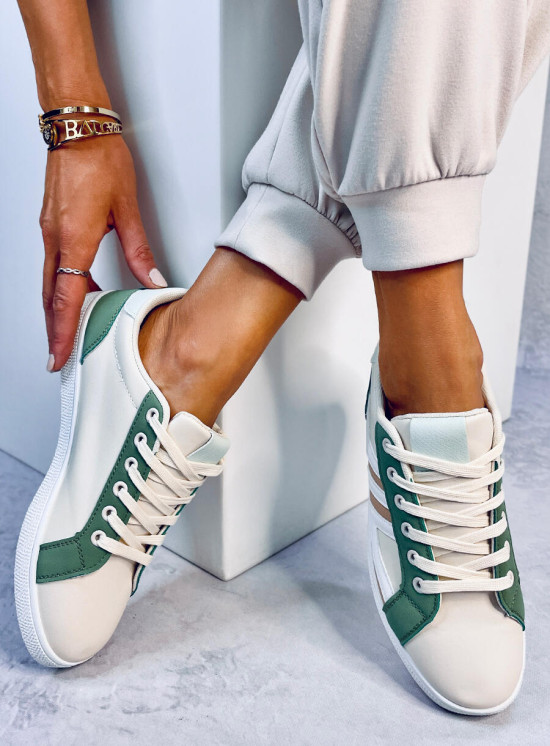 Tenisky na šněrování béžová-zelená