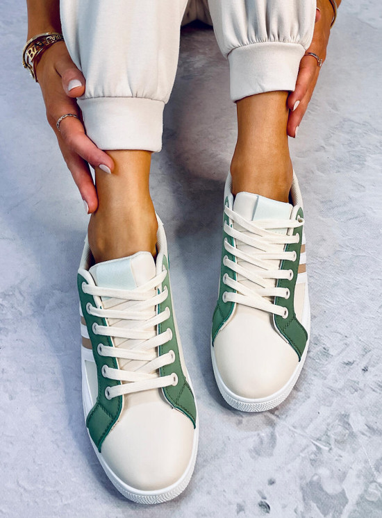 Tenisky na šněrování béžová-zelená