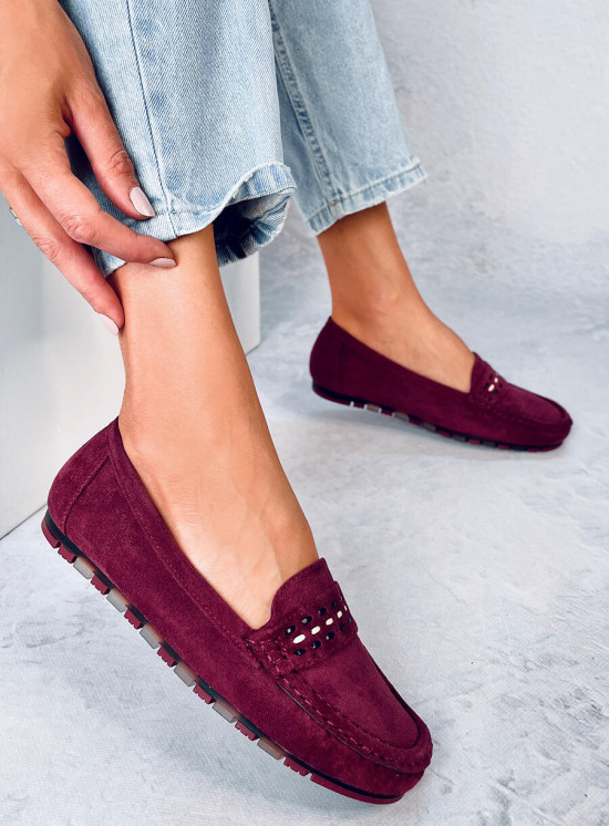 Vínově červené dámské semišové mokasíny