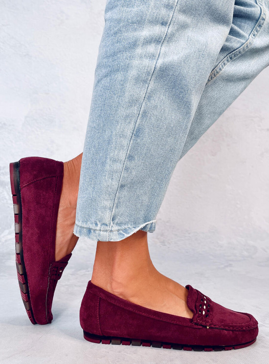 Vínově červené dámské semišové mokasíny