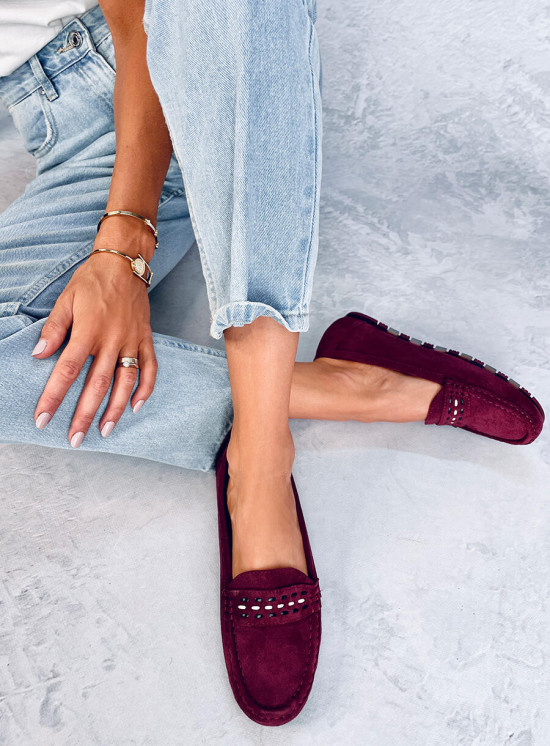 Vínově červené dámské semišové mokasíny