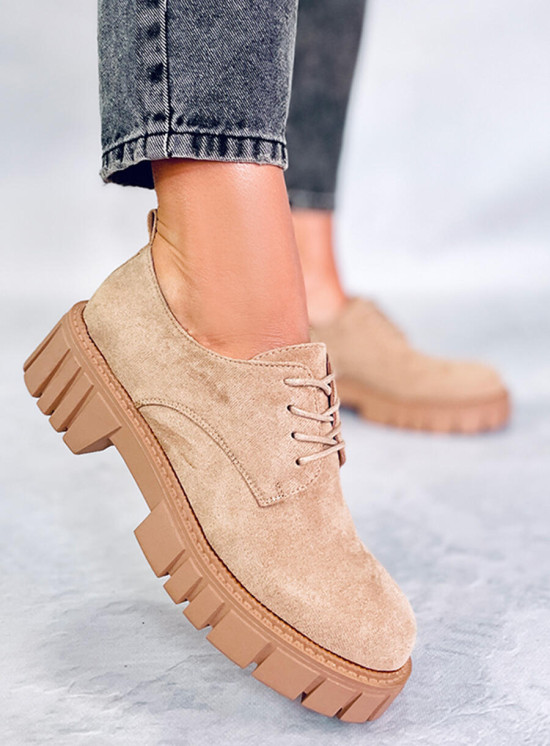 Šněrovací mokasíny na platformě béžové