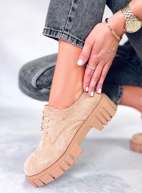 Šněrovací mokasíny na platformě béžové