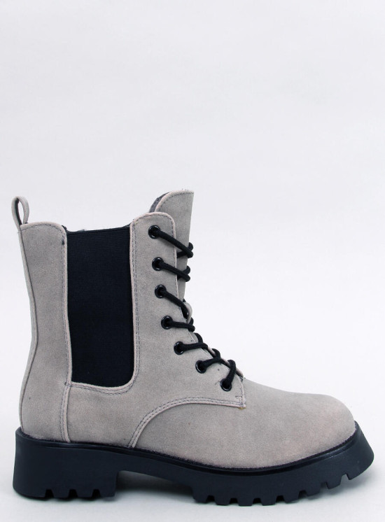 Šedé semišové šněrovací kozačky