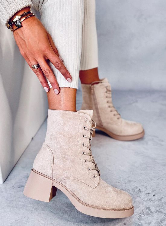 Boty na zip a šněrování béžové