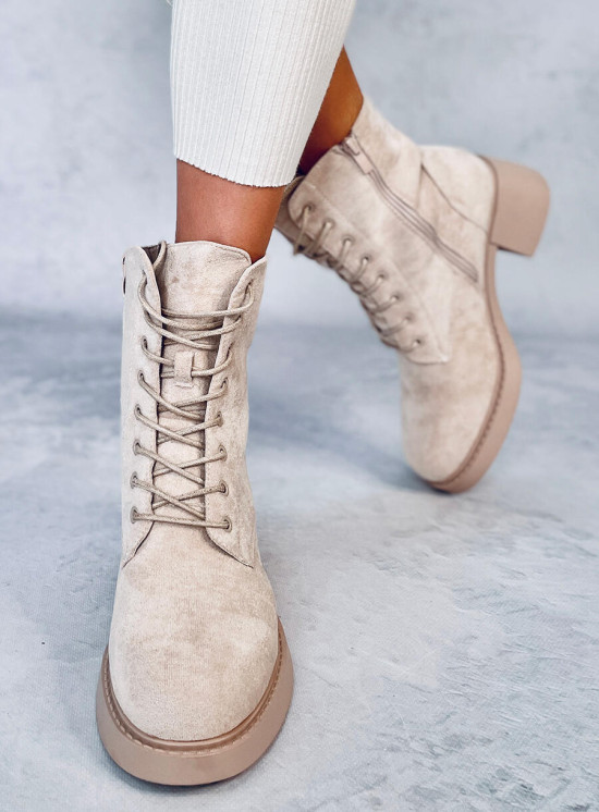 Boty na zip a šněrování béžové