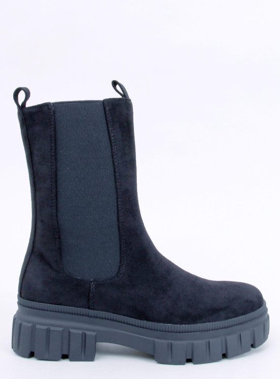 Semišové kozačky s elastickou manžetou černé