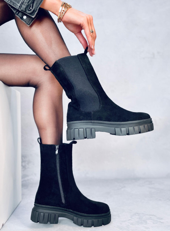 Semišové kozačky s elastickou manžetou černé