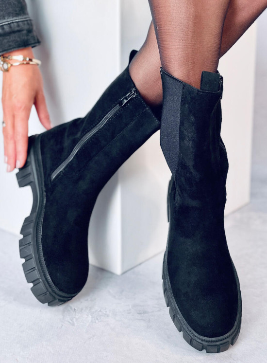 Semišové kozačky s elastickou manžetou černé