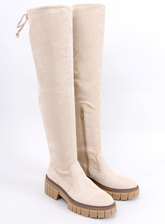 Béžové semišové vysoké holínky