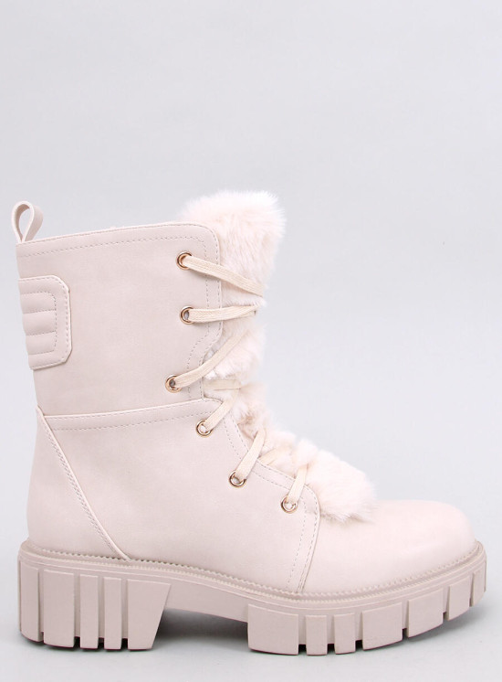 Krémové šněrovací kozačky s kožešinou