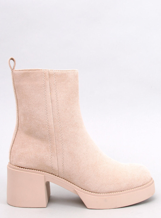 Béžové kotníkové kozačky na stabilním podpatku