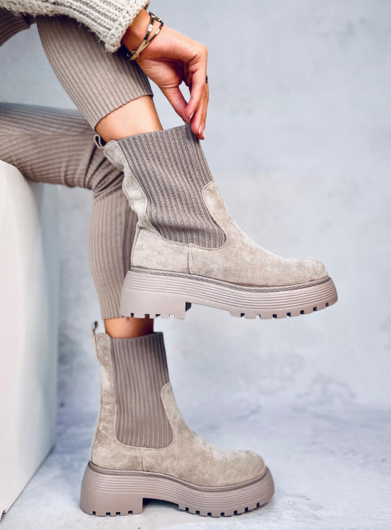 Šedé kozačky s elastickou manžetou