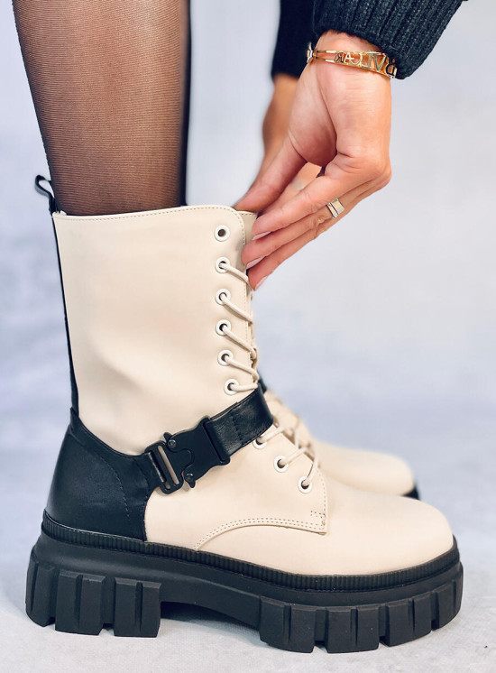 Béžovo-černé kotníkové kozačky