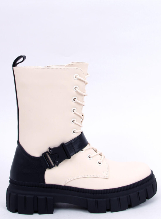 Béžovo-černé kotníkové kozačky