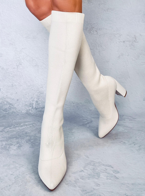 Krémové dámské kozačky s elastickým svrškem