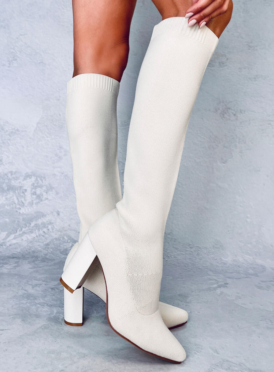 Krémové dámské kozačky s elastickým svrškem