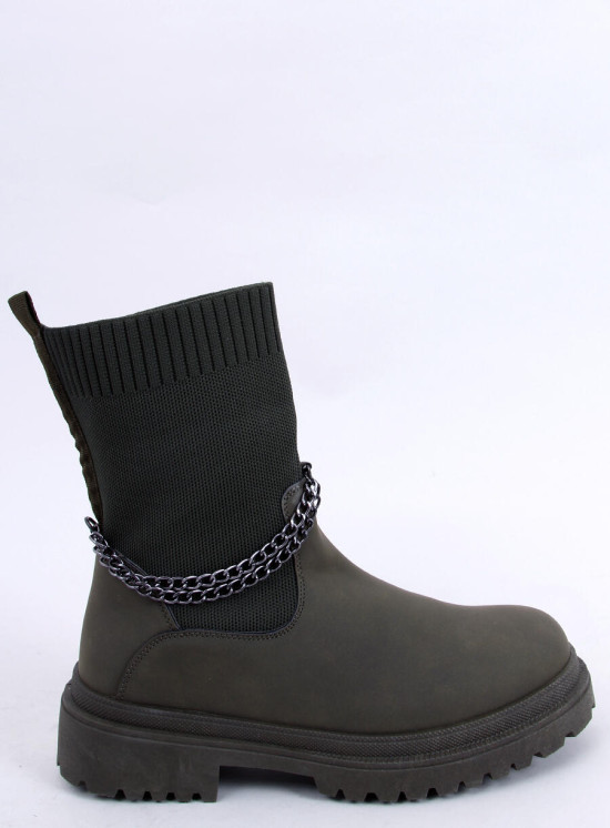Tmavě zelené kotníkové kozačky s řetízkem