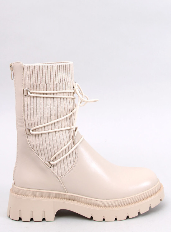 Dámské kozačky s elastickým svrškem krémové