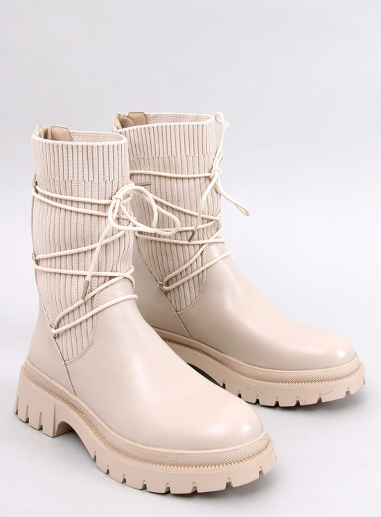 Dámské kozačky s elastickým svrškem krémové