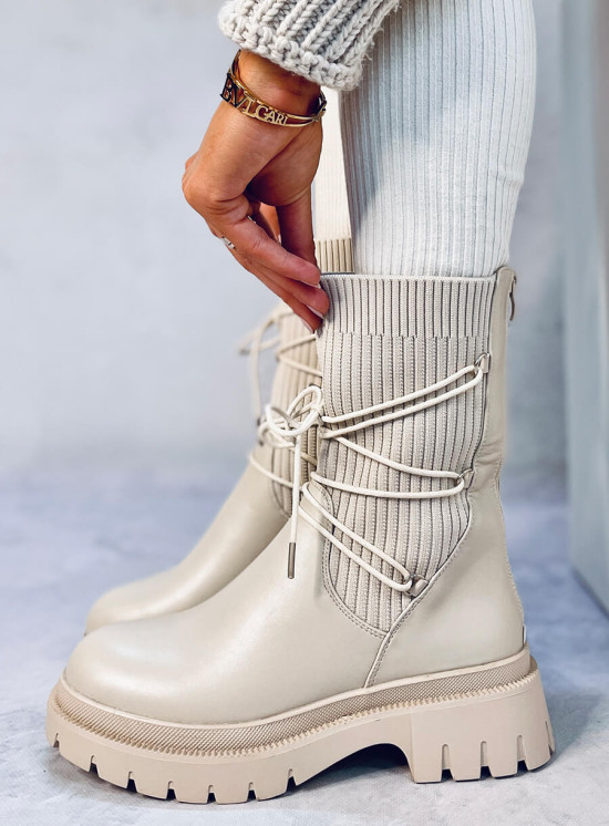 Dámské kozačky s elastickým svrškem krémové