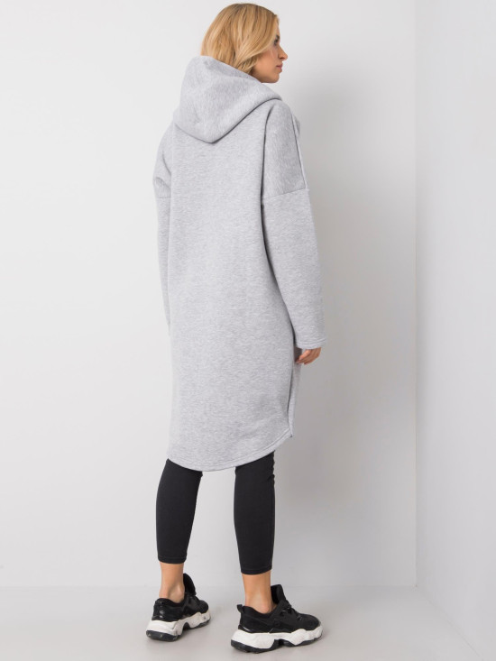 Dlouhá šedá melírovaná mikina s kapucí RUE PARIS