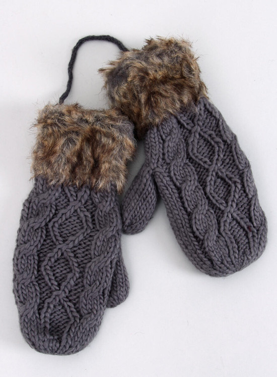 Palčáky s pleteným vzorem tmavě šedé