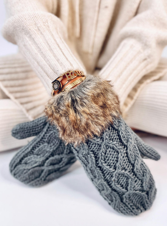 Palčáky s pleteným vzorem tmavě šedé