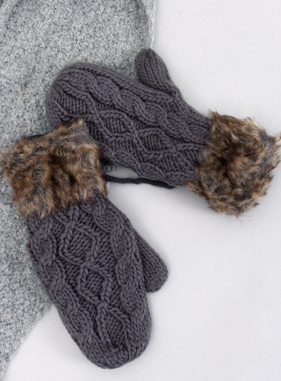 Palčáky s pleteným vzorem tmavě šedé