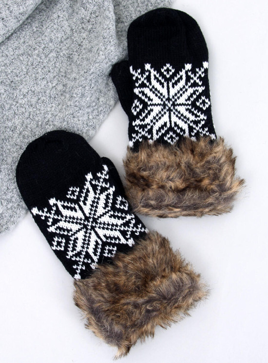 Černé rukavice s kožešinou