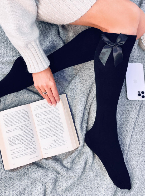 Černé dámské podkolenky s mašlemi