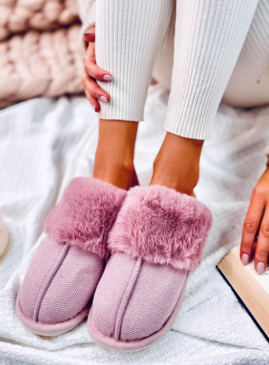 Papuče se vzorem herringbone tmavě růžové