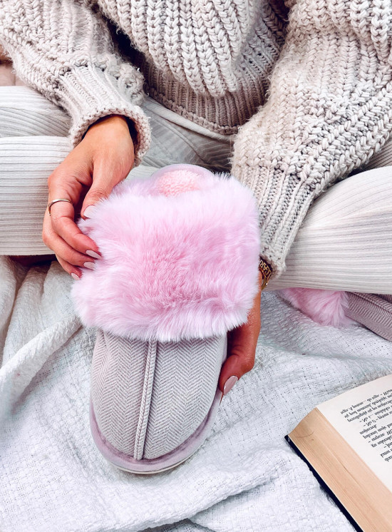 Papuče se vzorem herringbone světle růžové