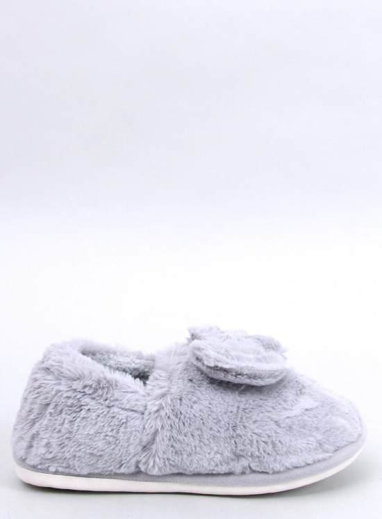 Šedé kožešinové papuče s mašlí