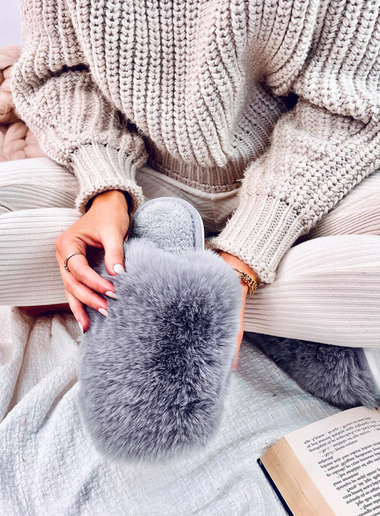 Papuče s umělou kožešinou šedé